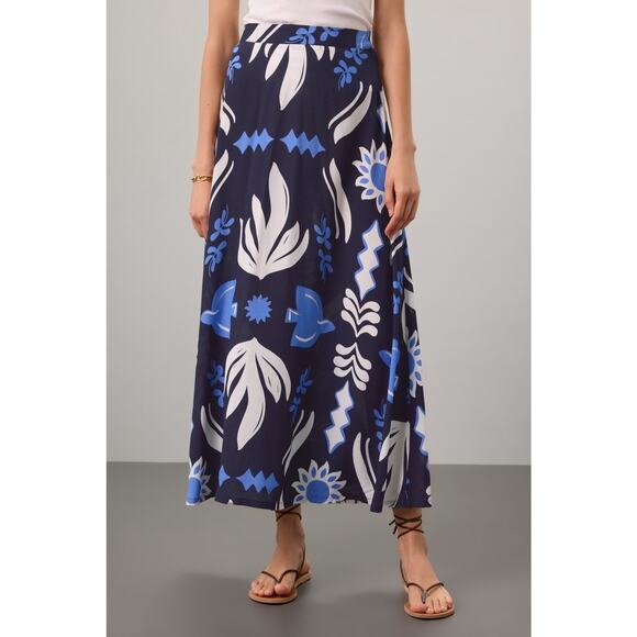 FIFTEEN TWENTY Blue Black Abstract Floral Print Side Slit Lexi Skirt Size XL - Picture 1 of 13